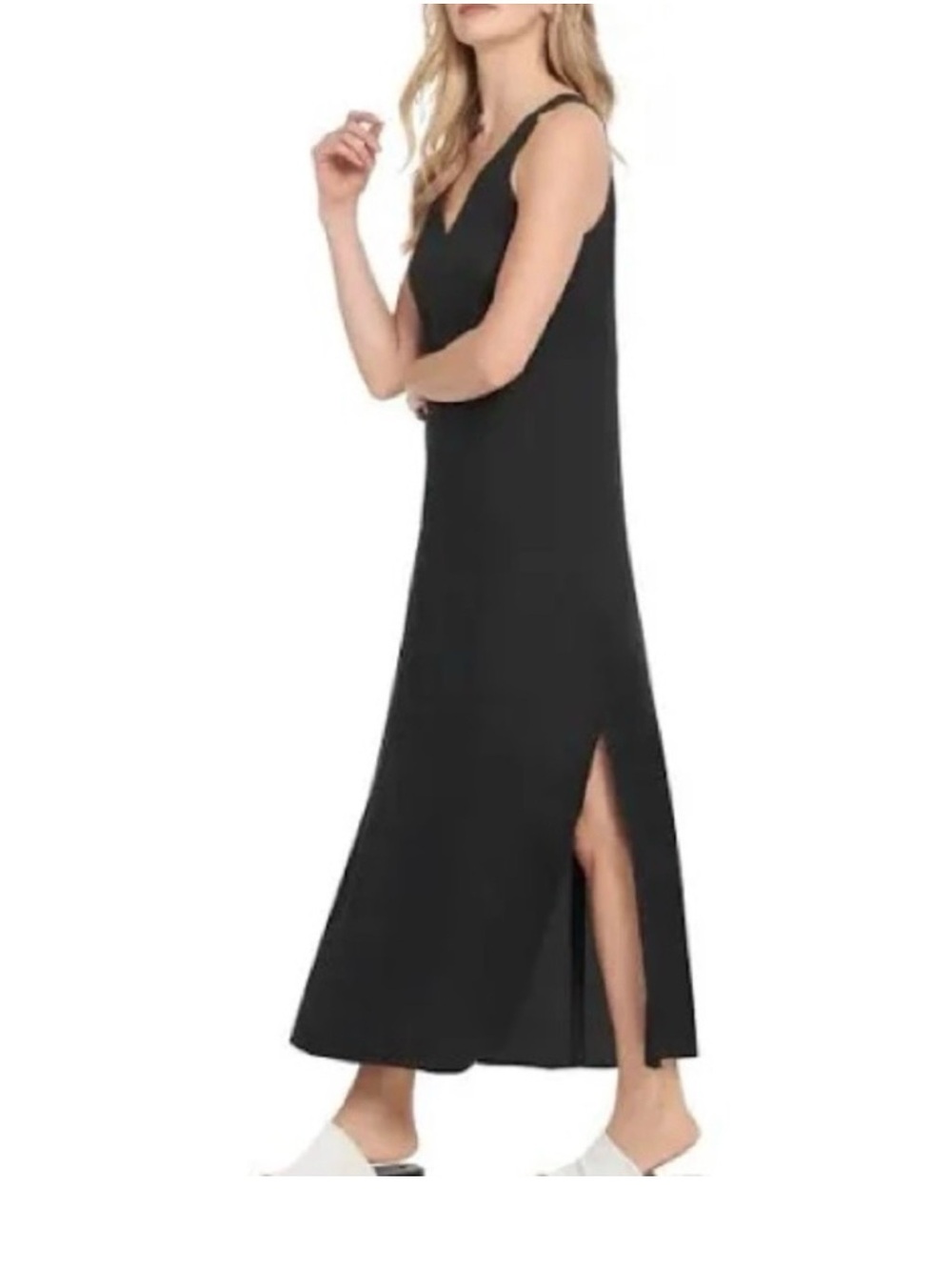 DKNY Black linen  V-Neck Maxi Dress - Picture 3 of 5